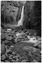 Lower Yosemite Falls, dusk. Yosemite National Park, California, USA. (black and white)