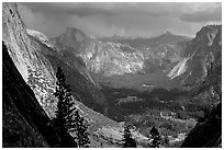 Trees in autunm and boulders near Happy Isles. Yosemite National Park, California, USA. (black and white)