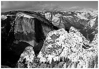 View of  Valley from Dewey Point in winter. Yosemite National Park, California, USA. (black and white)