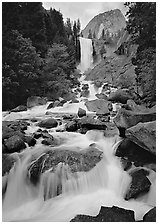 Vernal Fall and downstream cascades. Yosemite National Park, California, USA. (black and white)