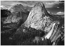 Nevada Fall, Liberty Cap, and Half Dome. Yosemite National Park, California, USA. (black and white)