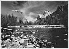 Valley View in winter. Yosemite National Park, California, USA. (black and white)