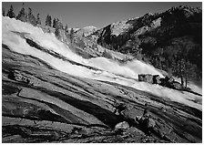 Waterwheels Fall of the Tuolumne River, late afternoon. Yosemite National Park, California, USA. (black and white)