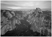 Half-Dome, Tenaya Canyon, and North Dome, sunset. Yosemite National Park, California, USA. (black and white)