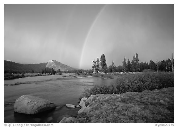 Double rainbow over Tuolumne Meadows. Yosemite National Park (black and white)