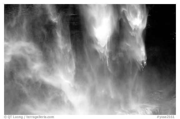 Water plunges fron Yosemite Falls. Yosemite National Park (black and white)