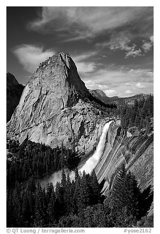 Nevada Fall and Liberty cap, afternoon. Yosemite National Park (black and white)
