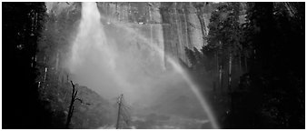 Nevada Fall and rainbow. Yosemite National Park (Panoramic black and white)