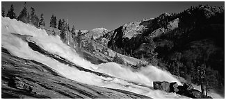 Waterwheel falls in the afternoon. Yosemite National Park (Panoramic black and white)