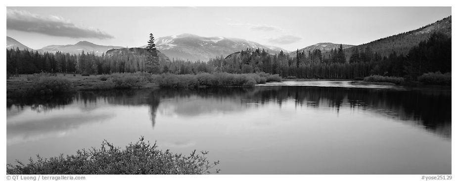 Alpine lake and mountains at sunset. Yosemite National Park (black and white)