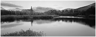 Alpine lake and mountains at sunset. Yosemite National Park (Panoramic black and white)