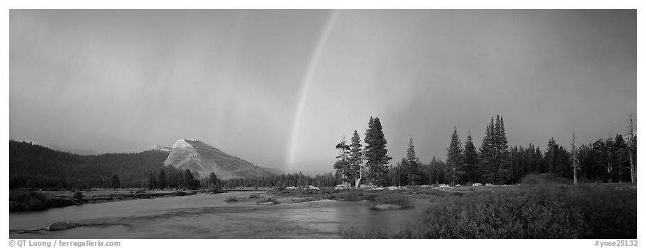 Evening storm with rainbow over Tuolumne Meadows. Yosemite National Park (black and white)