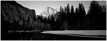 Half Dome sunset in winter. Yosemite National Park (Panoramic black and white)