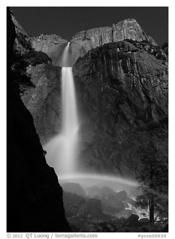 Moon rainbow, Lower and Upper Yosemite Falls. Yosemite National Park, California, USA.