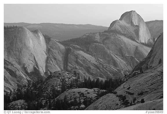 Tenaya Canyon, Clouds Rest, and Half-Dome from Olmstedt Point, sunset. Yosemite National Park, California, USA.