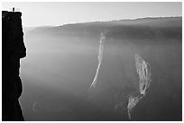 Profile Cliff overlook with commanding view of Yosemite Valley, late afternoon. Yosemite National Park, California, USA. (black and white)