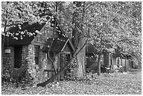 Private houses in autumn. Yosemite National Park, California, USA. (black and white)