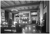 Reading room at night, Ahwahnee hotel. Yosemite National Park ( black and white)