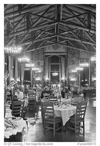 Dinning room at night, Ahwahnee lodge. Yosemite National Park, California, USA.