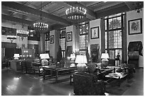 Lounge, Ahwahnee lodge. Yosemite National Park, California, USA. (black and white)