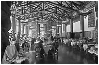 Dinning room, Ahwahnee lodge. Yosemite National Park, California, USA. (black and white)