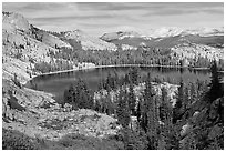 May Lake, granite domes, and forest. Yosemite National Park, California, USA. (black and white)