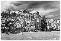 Meadow and Mount Hoffman. Yosemite National Park, California, USA. (black and white)