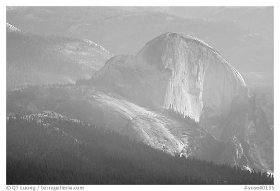 Hazy view of Half-Dome. Yosemite National Park (black and white)
