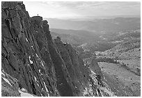 Cliffs on  North Face of Mount Hoffman with hiker standing on top. Yosemite National Park ( black and white)