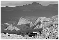 Distant view of Fairview and other domes, late afternoon. Yosemite National Park, California, USA. (black and white)