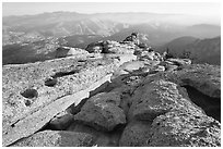 Summit of Mount Hoffman with hazy Yosemite Valley in the distance. Yosemite National Park, California, USA. (black and white)