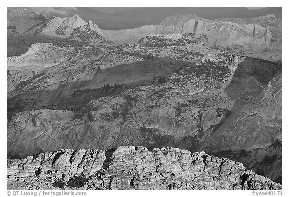 Granite ridges at sunset. Yosemite National Park (black and white)