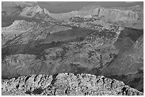 Granite ridges at sunset. Yosemite National Park, California, USA. (black and white)