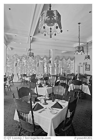 Dinning room, Wawona hotel. Yosemite National Park (black and white)