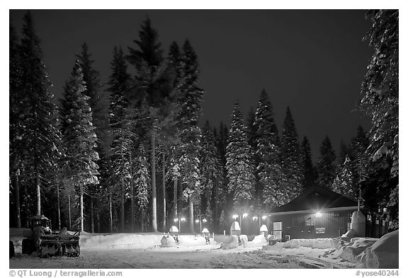 Gas station in winter. Yosemite National Park, California, USA.