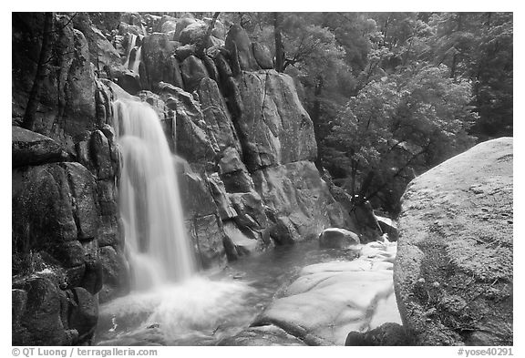 Chilnualna Falls in  winter. Yosemite National Park (black and white)