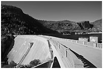 O'Shaughnessy Dam and Hetch Hetchy Reservoir. Yosemite National Park, California, USA. (black and white)