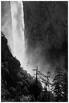 Base of Bridalveil fall. Yosemite National Park, California, USA. (black and white)