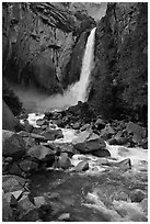 Lower Yosemite Falls in springtime. Yosemite National Park ( black and white)