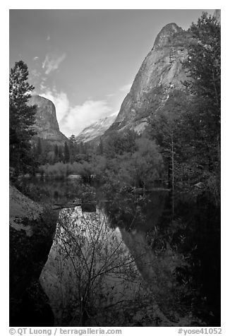 Mirror Lake and Ahwiyah Point in the Spring, late afternoon. Yosemite National Park (black and white)
