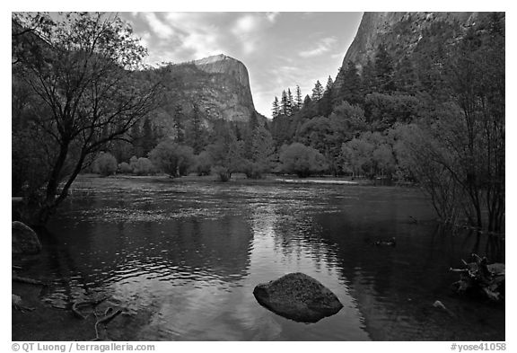 Mt Watkins at sunset, Mirror Lake. Yosemite National Park (black and white)