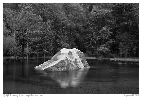 Light granite rock in Mirror Lake. Yosemite National Park (black and white)