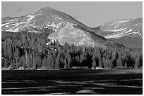 Lambert Dome and mountain, spring, Tuolumne Meadows. Yosemite National Park, California, USA. (black and white)