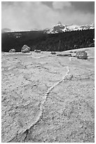 Granite slab and Cathedral Peak. Yosemite National Park, California, USA. (black and white)