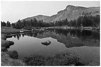 Mt Dana shoulder reflected in tarn at dusk. Yosemite National Park ( black and white)