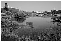 Tuolumne River and distant domes, early morning. Yosemite National Park, California, USA. (black and white)