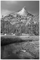 Cathedral Peak with storm light. Yosemite National Park, California, USA. (black and white)