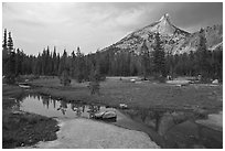 Stream, meadow, and Cathedral Peak, afternoon. Yosemite National Park ( black and white)
