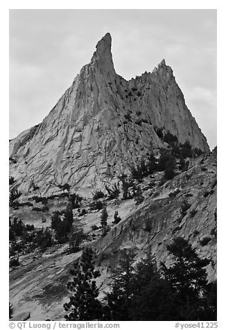 Spires on Cathedral Peak at sunset. Yosemite National Park (black and white)