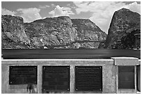 Commemorative inscriptions on dam and Hetch Hetchy reservoir. Yosemite National Park ( black and white)